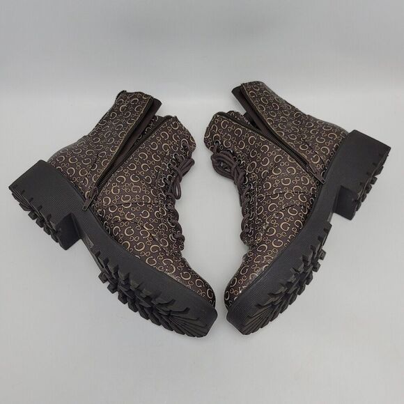 Guess Los Angeles Womens Brown Logo Ankle Combat Lace Up Boots Side Zip Sz 8.5M - Picture 8 of 12